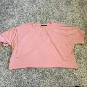 HUGOOME, coral pink Oversized Tee cropped boxy style size XL short sleeve gym